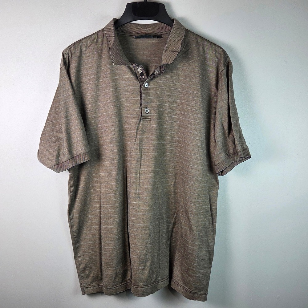 Bobby Jones Polo Shirt Mens Large Brown Excellent Italian Cotton Striped Golf